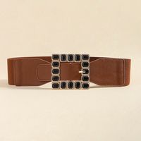 Elegant Square Pu Leather Inlay Artificial Rhinestones Women's Leather Belts sku image 4