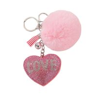 Simple Style Love Heart Shape Alloy Korean Velvet Pom Poms Tassel Inlay Rhinestones Valentine's Day Bag Pendant Keychain main image 3