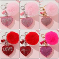Simple Style Love Heart Shape Alloy Korean Velvet Pom Poms Tassel Inlay Rhinestones Valentine's Day Bag Pendant Keychain main image 6