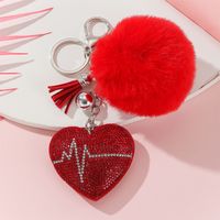 Simple Style Love Heart Shape Alloy Korean Velvet Pom Poms Tassel Inlay Rhinestones Valentine's Day Bag Pendant Keychain sku image 3