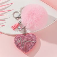 Simple Style Love Heart Shape Alloy Korean Velvet Pom Poms Tassel Inlay Rhinestones Valentine's Day Bag Pendant Keychain sku image 4