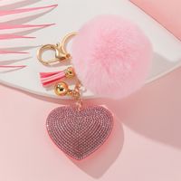 Simple Style Love Heart Shape Alloy Korean Velvet Pom Poms Tassel Inlay Rhinestones Valentine's Day Bag Pendant Keychain sku image 5