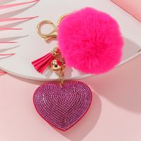 Simple Style Love Heart Shape Alloy Korean Velvet Pom Poms Tassel Inlay Rhinestones Valentine's Day Bag Pendant Keychain sku image 6