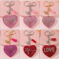 Simple Style Love Electrocardiogram Heart Shape Alloy Korean Velvet Tassel Inlay Rhinestones Bag Pendant Keychain main image 4