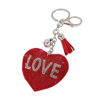 Simple Style Love Electrocardiogram Heart Shape Alloy Korean Velvet Tassel Inlay Rhinestones Bag Pendant Keychain main image 5