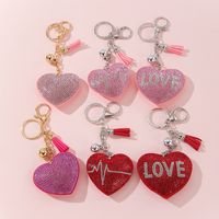 Simple Style Love Electrocardiogram Heart Shape Alloy Korean Velvet Tassel Inlay Rhinestones Bag Pendant Keychain main image 3