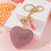 Simple Style Love Electrocardiogram Heart Shape Alloy Korean Velvet Tassel Inlay Rhinestones Bag Pendant Keychain sku image 1