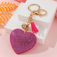 Simple Style Love Electrocardiogram Heart Shape Alloy Korean Velvet Tassel Inlay Rhinestones Bag Pendant Keychain sku image 3