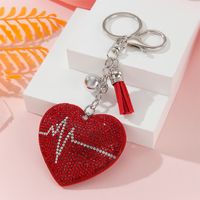 Simple Style Love Electrocardiogram Heart Shape Alloy Korean Velvet Tassel Inlay Rhinestones Bag Pendant Keychain sku image 5