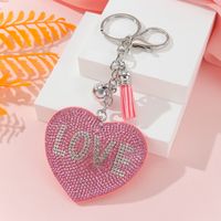 Simple Style Love Electrocardiogram Heart Shape Alloy Korean Velvet Tassel Inlay Rhinestones Bag Pendant Keychain sku image 2