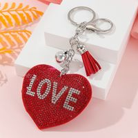 Simple Style Love Electrocardiogram Heart Shape Alloy Korean Velvet Tassel Inlay Rhinestones Bag Pendant Keychain sku image 6