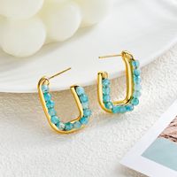 1 Pair Simple Style Geometric Beaded Plating Stainless Steel Natural Stone 18K Gold Plated Ear Studs main image 1