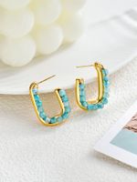 1 Pair Simple Style Geometric Beaded Plating Stainless Steel Natural Stone 18K Gold Plated Ear Studs sku image 1