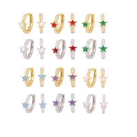 1 Pair Sweet Star Enamel Plating Inlay Sterling Silver Zircon White Gold Plated Gold Plated Hoop Earrings main image 1