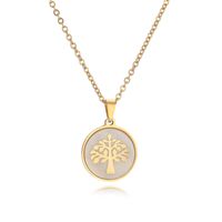 Ig Style Simple Style Life Tree Crown Stainless Steel Plating Inlay Shell Zircon Pendant Necklace main image 5