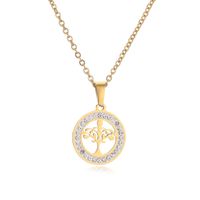 Ig Style Simple Style Life Tree Crown Stainless Steel Plating Inlay Shell Zircon Pendant Necklace main image 3