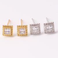 1 Pair Simple Style Square Plating Inlay Sterling Silver Zircon White Gold Plated Ear Studs main image 1