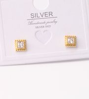 1 Pair Simple Style Square Plating Inlay Sterling Silver Zircon White Gold Plated Ear Studs main image 5