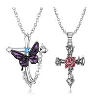 1 Piece Retro Cross Rose Butterfly Sterling Silver Plating Inlay Jewelry Accessories main image 1