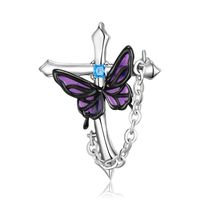 1 Piece Retro Cross Rose Butterfly Sterling Silver Plating Inlay Jewelry Accessories sku image 3