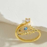 Vintage Style Simple Style Commute Devil's Eye Copper Enamel Plating Inlay Zircon 14k Gold Plated Open Rings main image 5