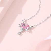 Lady Heart Shape Sterling Silver Inlay Zircon Pendant Necklace main image 4