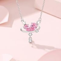 Lady Heart Shape Sterling Silver Inlay Zircon Pendant Necklace main image 7
