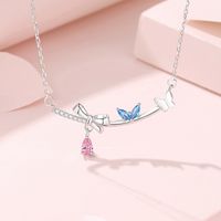 Lady Bow Knot Sterling Silver Inlay Artificial Gemstones Pendant Necklace main image 7