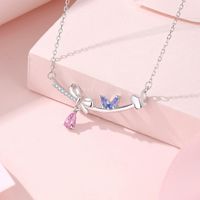 Lady Bow Knot Sterling Silver Inlay Artificial Gemstones Pendant Necklace main image 3