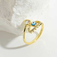Vintage Style Simple Style Commute Devil's Eye Copper Plating Inlay Zircon 14k Gold Plated Open Rings sku image 4