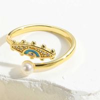 Vintage Style Simple Style Commute Devil's Eye Copper Plating Inlay Zircon 14k Gold Plated Open Rings sku image 6