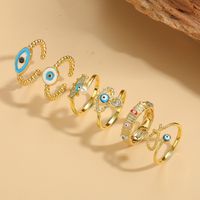 Vintage Style Simple Style Commute Devil's Eye Copper Plating Inlay Zircon 14k Gold Plated Open Rings main image 7