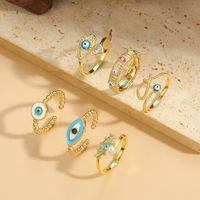Vintage Style Simple Style Commute Devil's Eye Copper Plating Inlay Zircon 14k Gold Plated Open Rings main image 1