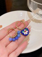 1 Pair Ig Style Vintage Style Geometric Heart Shape Flower Enamel Plating Copper Earrings main image 3