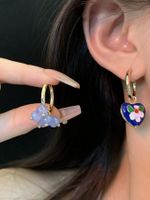 1 Pair Ig Style Vintage Style Geometric Heart Shape Flower Enamel Plating Copper Earrings main image 1