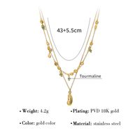 Vacation French Style Commute Feather Stainless Steel Titanium Steel Beaded Plating 18k Gold Plated Double Layer Necklaces main image 2