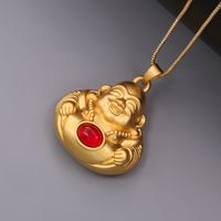 Classic Style Buddha Glass Copper Plating Inlay Glass Stone 18k Gold Plated Unisex Pendant Necklace main image 4