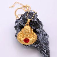Classic Style Buddha Glass Copper Plating Inlay Glass Stone 18k Gold Plated Unisex Pendant Necklace main image 2