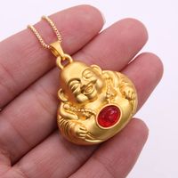Classic Style Buddha Glass Copper Plating Inlay Glass Stone 18k Gold Plated Unisex Pendant Necklace main image 3