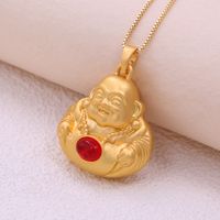 Classic Style Buddha Glass Copper Plating Inlay Glass Stone 18k Gold Plated Unisex Pendant Necklace main image 6