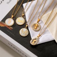 Casual Simple Style Human Round Stainless Steel Plating Inlay Artificial Gemstones Zircon Pendant Necklace main image 1