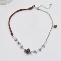 Retro Solid Color Pu Leather Alloy Tiger Eye Wholesale Necklace main image 1
