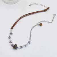 Retro Solid Color Pu Leather Alloy Tiger Eye Wholesale Necklace main image 5