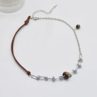 Retro Solid Color Pu Leather Alloy Tiger Eye Wholesale Necklace main image 4