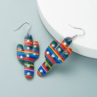 1 Pair Elegant Vintage Style Classic Style Cactus Painted Plating Inlay Alloy Rhinestones Silver Plated Drop Earrings main image 3