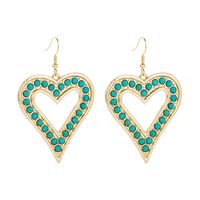 1 Pair Exaggerated Bohemian Heart Shape Plating Inlay Alloy Turquoise Rhinestones Gold Plated Drop Earrings main image 7