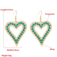 1 Pair Exaggerated Bohemian Heart Shape Plating Inlay Alloy Turquoise Rhinestones Gold Plated Drop Earrings main image 2
