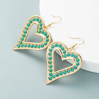 1 Pair Exaggerated Bohemian Heart Shape Plating Inlay Alloy Turquoise Rhinestones Gold Plated Drop Earrings main image 6