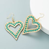 1 Pair Exaggerated Bohemian Heart Shape Plating Inlay Alloy Turquoise Rhinestones Gold Plated Drop Earrings main image 5