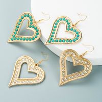 1 Pair Exaggerated Bohemian Heart Shape Plating Inlay Alloy Turquoise Rhinestones Gold Plated Drop Earrings main image 1
